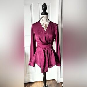Silky Wrap Blouse Burgundy
